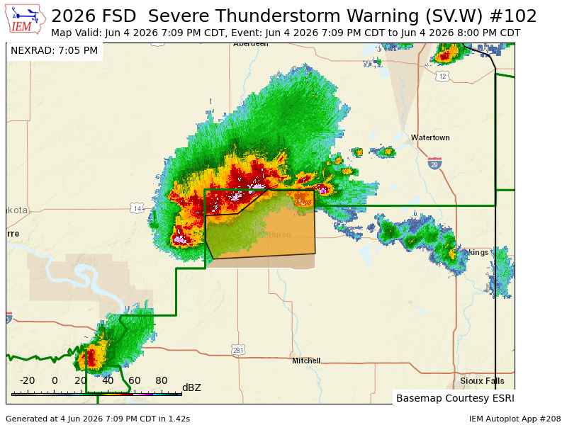 shawncable's tweet photo. FSD issues Severe Thunderstorm Warning [wind: 60 MPH (RADAR INDICATED), hail: 1.00 IN (RADAR INDICATED)] for Beadle [SD] till 8:00 PM CDT https://t.co/mCcVFU56vV https://t.co/rJSF0SCeFS