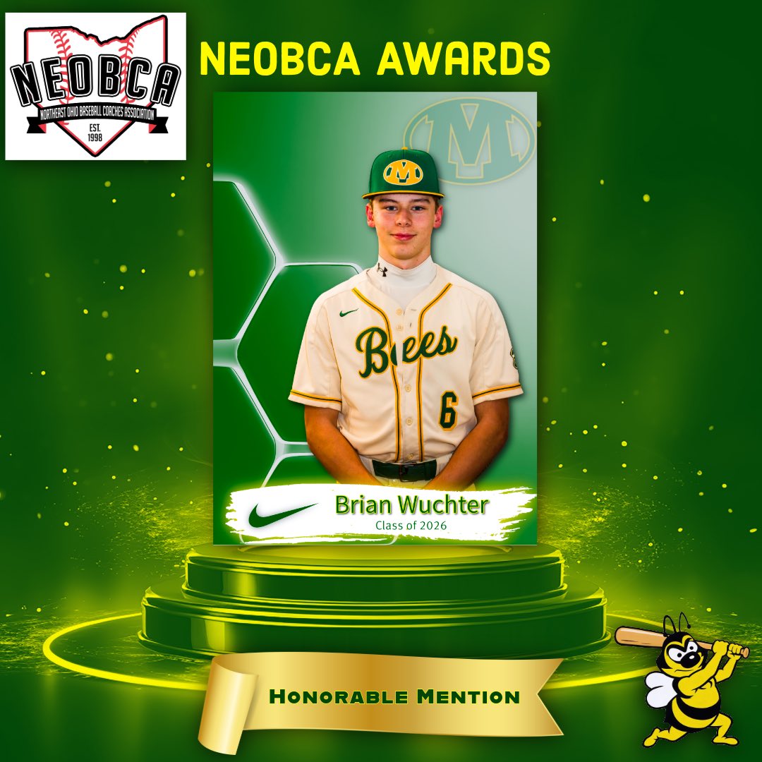MHSBaseballBees's tweet photo. The Northeast Ohio Baseball Coaches Association Awards for the D1 2026 Season are out!

We’d like to recognize and send congratulations to…

💥 Joe Johnson: Co-Player of the Year &amp; All District
💥 Jake Rimke: All District
💥 Brian Wuchter: Honorable Mention

🐝🐝🐝 https://t.co/X5oCK6gXx5