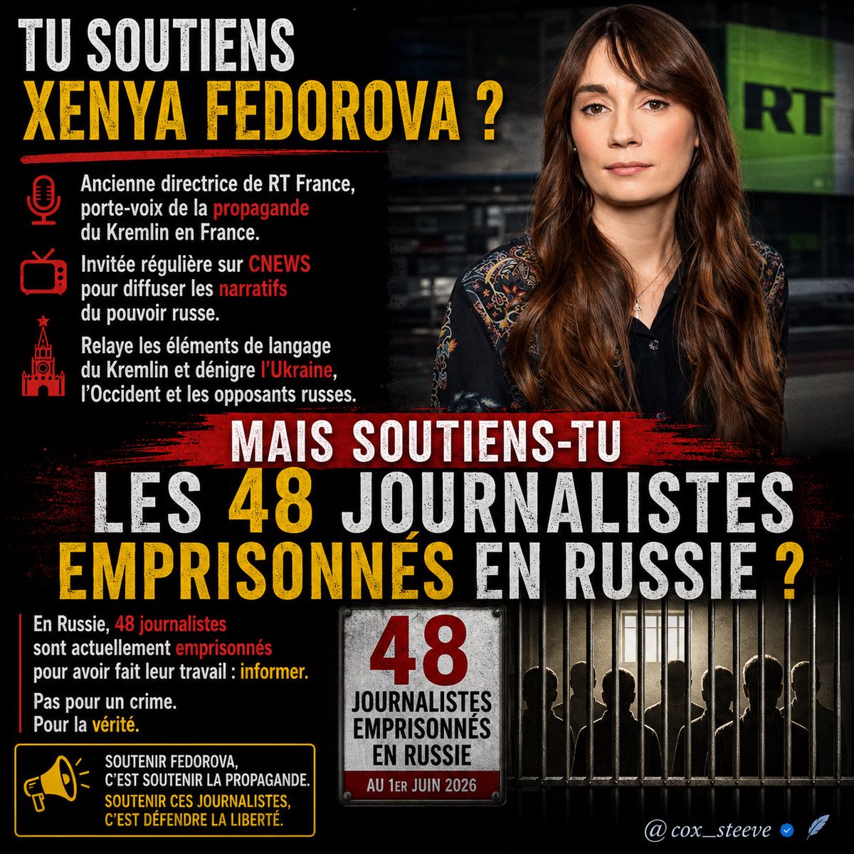 Robapoires's tweet photo. @Cercle_Aristote @p_duval @alexguada @xfedorova 48 journalistes emprisonnés en Russie. https://t.co/QUbTp4fcls