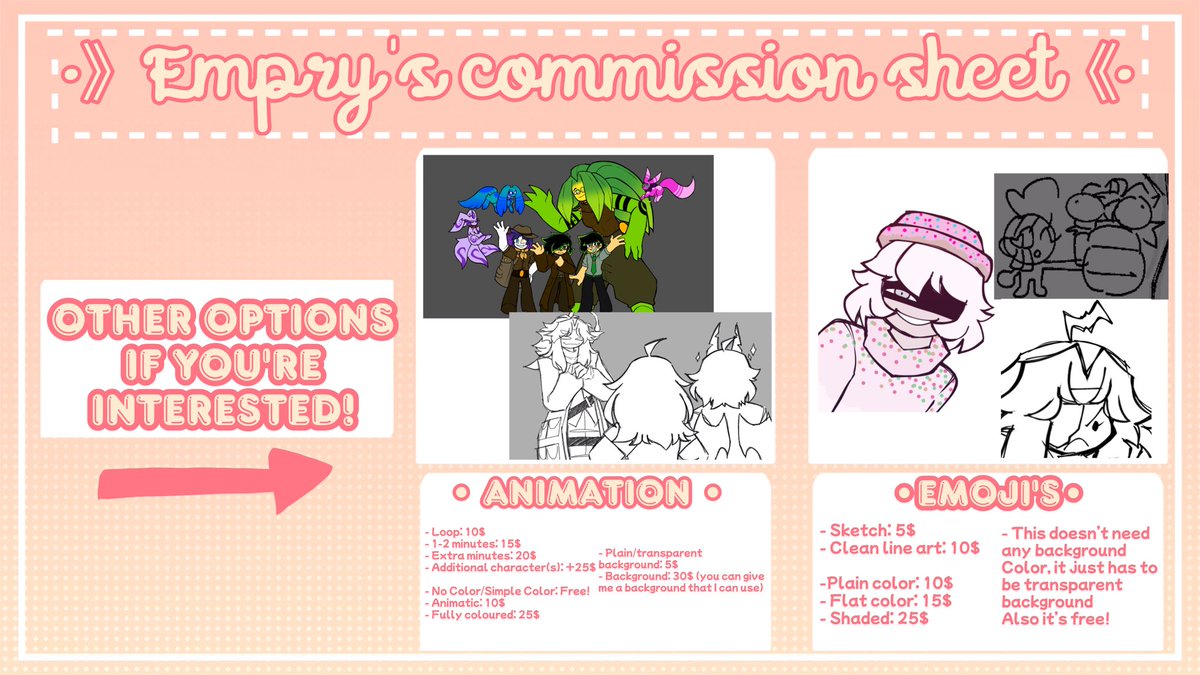 EmpryLauv's tweet photo. Another day, another new changes with my commission sheet!
Like I said, If you have any questions, you can send me a dm through discord or here in twitter :]

#commission #commissionsopen https://t.co/pe9ZRqBRh2