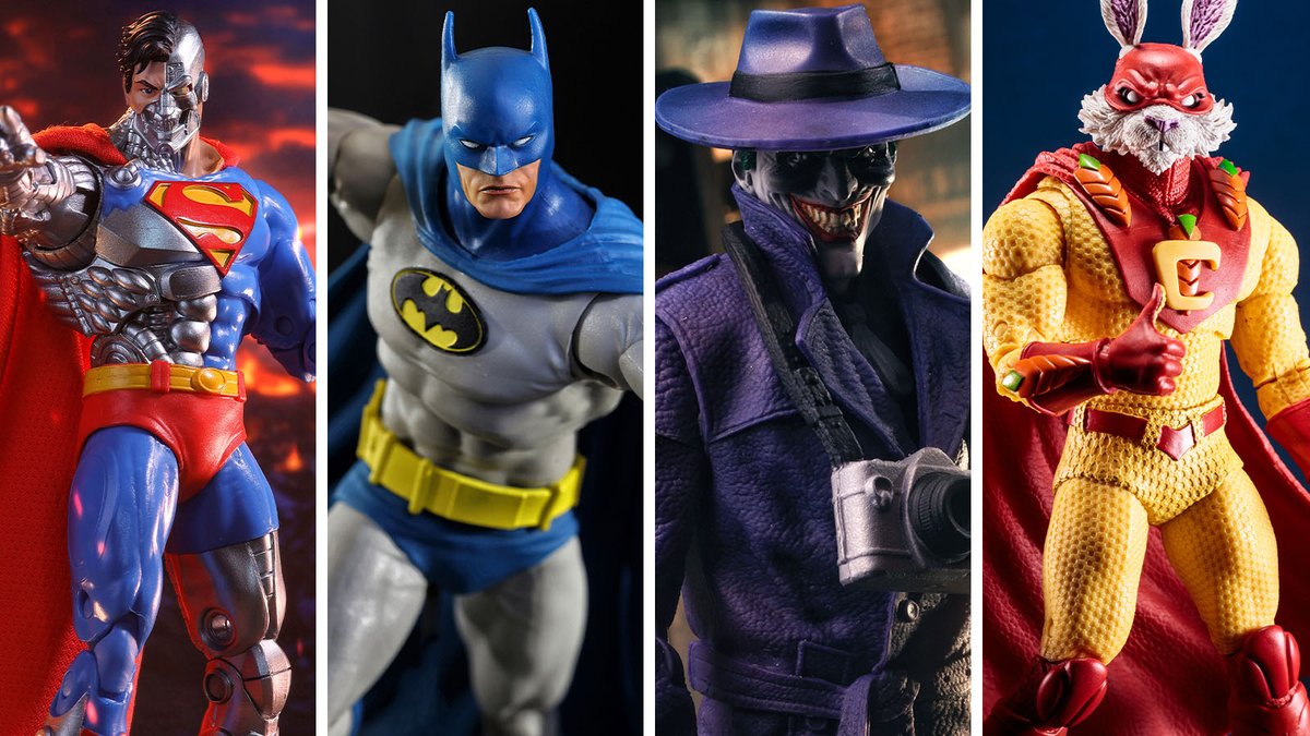 Toyark's tweet photo. DC Multiverse – McFarlane Vault Cyborg Superman, Knightfall Batman, 3 Jokers Comedian, Captain Carrot https://t.co/dSzzxnWdYr #toyark #actionfigures https://t.co/ICYYAg9WW5