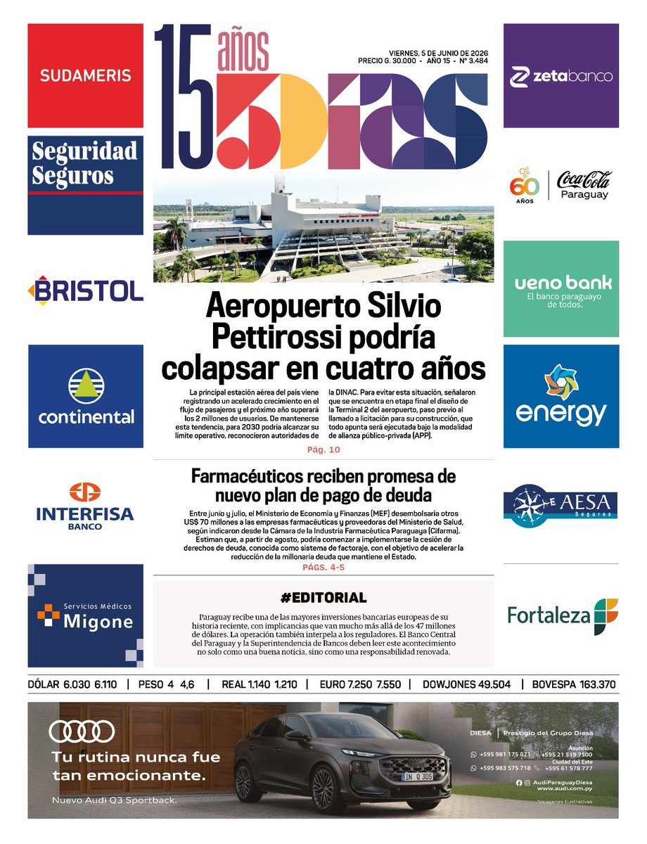 esampras's tweet photo. Portadas principales de @5diasPY #5díasX y @elindepy 05.06.2026 https://t.co/XQMlUTg5nx