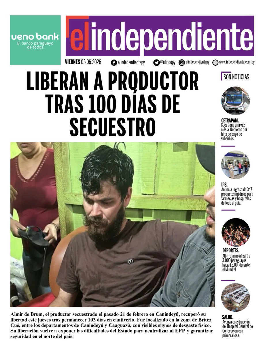 esampras's tweet photo. Portadas principales de @5diasPY #5díasX y @elindepy 05.06.2026 https://t.co/XQMlUTg5nx