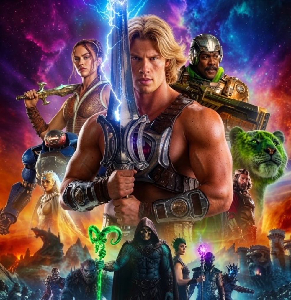 Gopic's tweet photo. Those of us that grew up with He-Man. They gave us exactly what we wanted. Movie is entertaining. I don’t care that it’s campy. Brought me back to playing with the toys as a kid. https://t.co/jad9QHYq2N