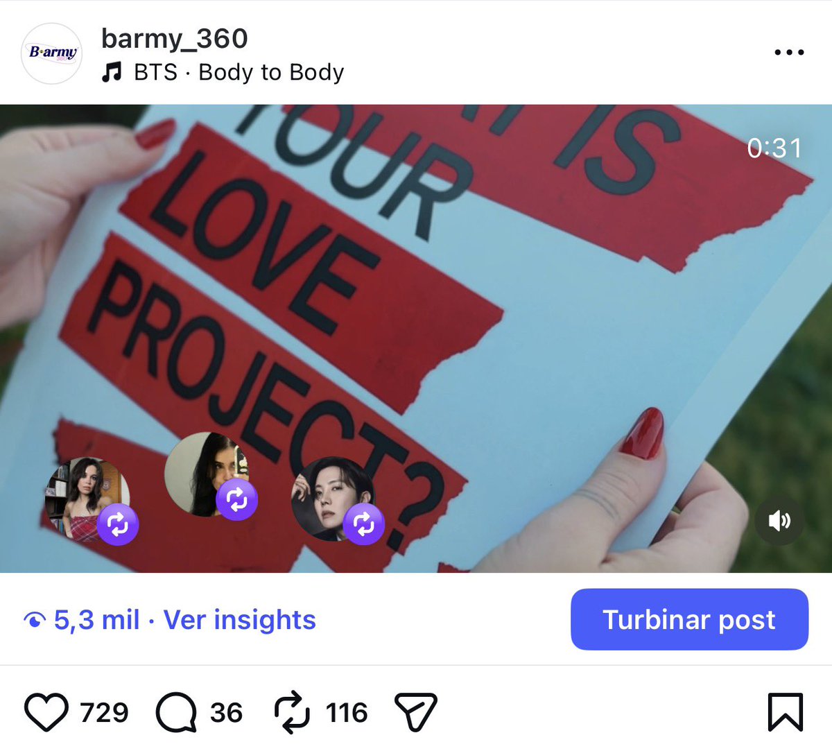 itsjeonjm's tweet photo. Estamos no Instagram também!

#WhatIsYourLoveProject
#BARMY360 💜

📌🔗 https://t.co/Hqpchqnfgx https://t.co/6IAztjSXZP