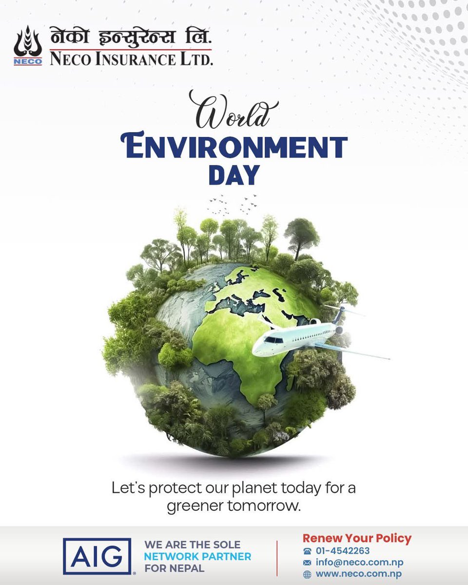 NecoInsurance96's tweet photo. The Earth gives us everything we need; it's time we give back. 
Happy World Environment Day from NECO Insurance.

#environmentday #worldenvironmentday #earth #saveearth #necoinsurance #Nepal #makeavisibledifference https://t.co/v5xKC7BKkO