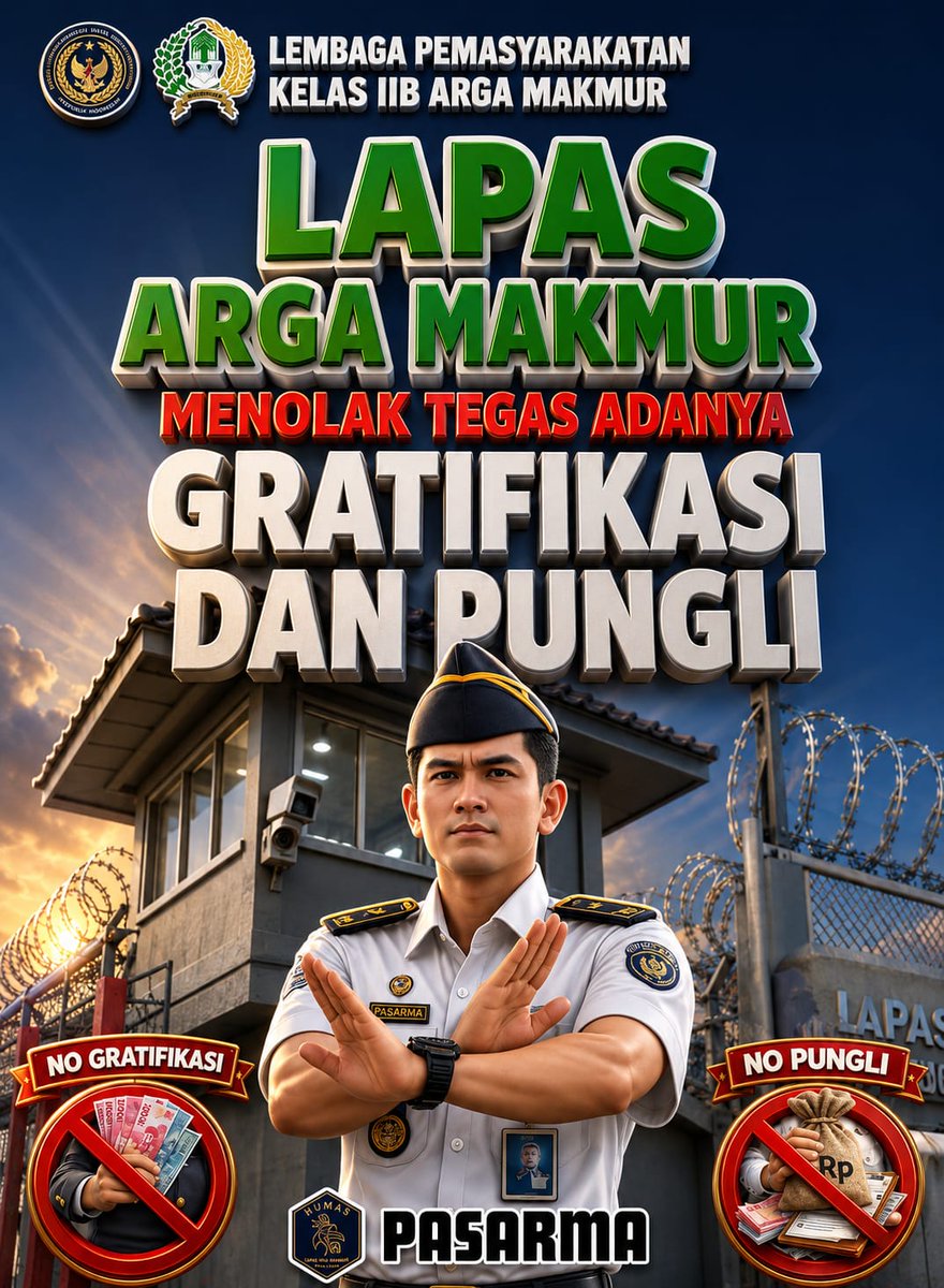 LArgamakmur's tweet photo. Lapas Arga Makmur Menolak GRATIFIKASI!
#lapas #kemenimipas #imipas https://t.co/EDwYsLh3li