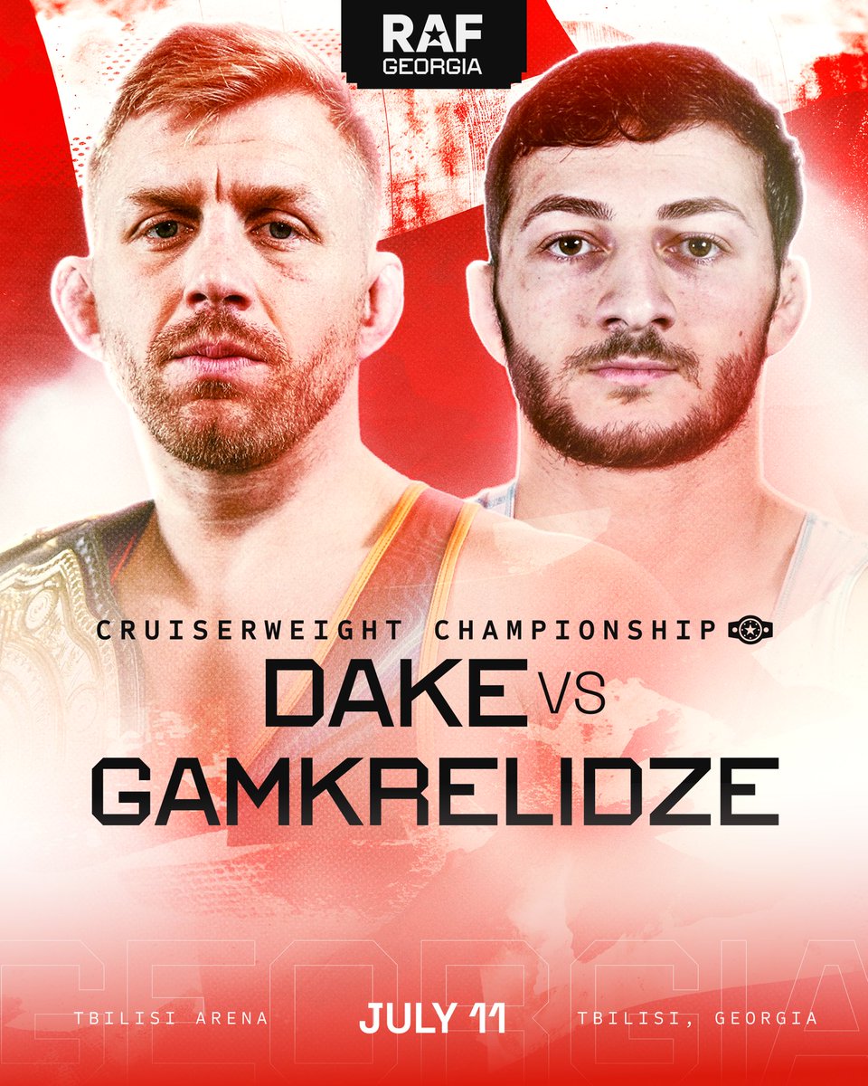 RAFWrestlingUSA's tweet photo. BANGERS ONLY 🔥

Kyle Dake defends the RAF Cruiserweight Championship against Vladimer Gamkrelidze at RAF GEORGIA July 11.

Tickets coming soon at the link in bio. https://t.co/33rDhNlhN3
