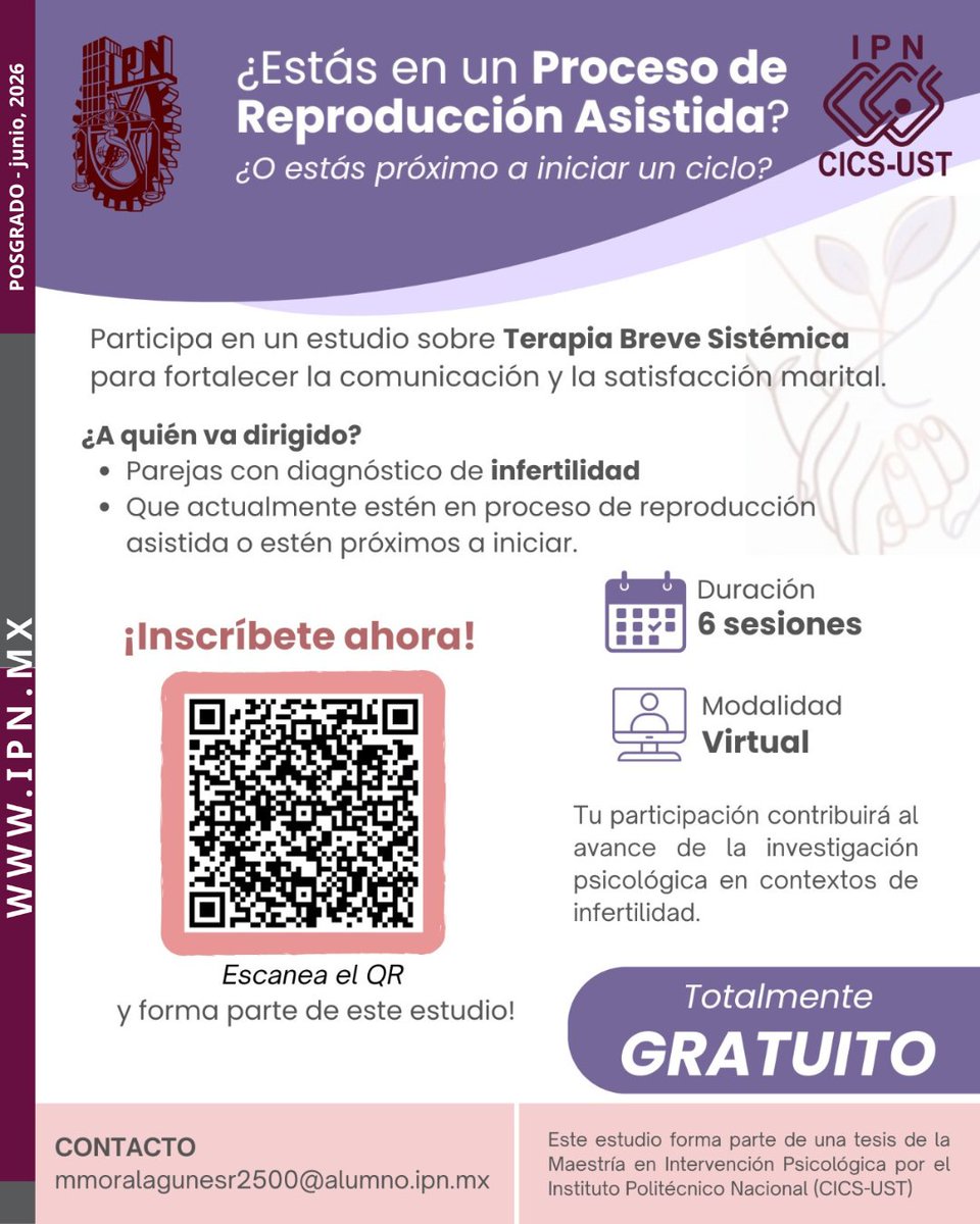 cicsust_ipn's tweet photo. Si estas en un proceso de reproducción asistida o estar por iniciar un ciclo, te invitamos a sesiones de terapia psicológica gratuita.
📍CICS UST | https://t.co/5CI7TcYjio
🔗 REGISTRO | https://t.co/kn30PNVdAP
💻VIRTUAL
ℹ drojasm@ipn.mx; mmoralagunesr2500@alumno.ipn.mx https://t.co/QPQpErtTuW