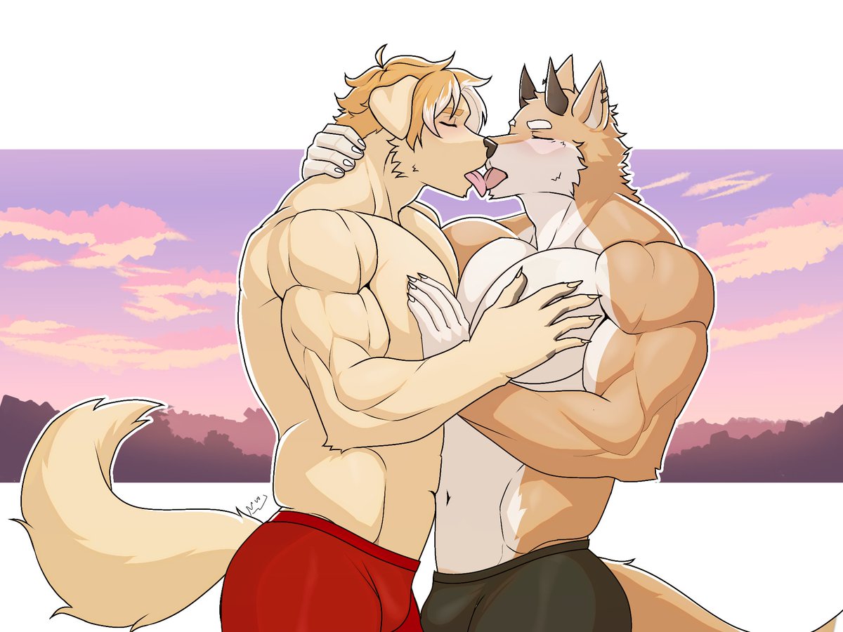NWilara's tweet photo. A perfect mix of romantic pastel sunset and hot muscle-on-muscle action.
Commission for Base Goatdog https://t.co/dkQZEBHOCx