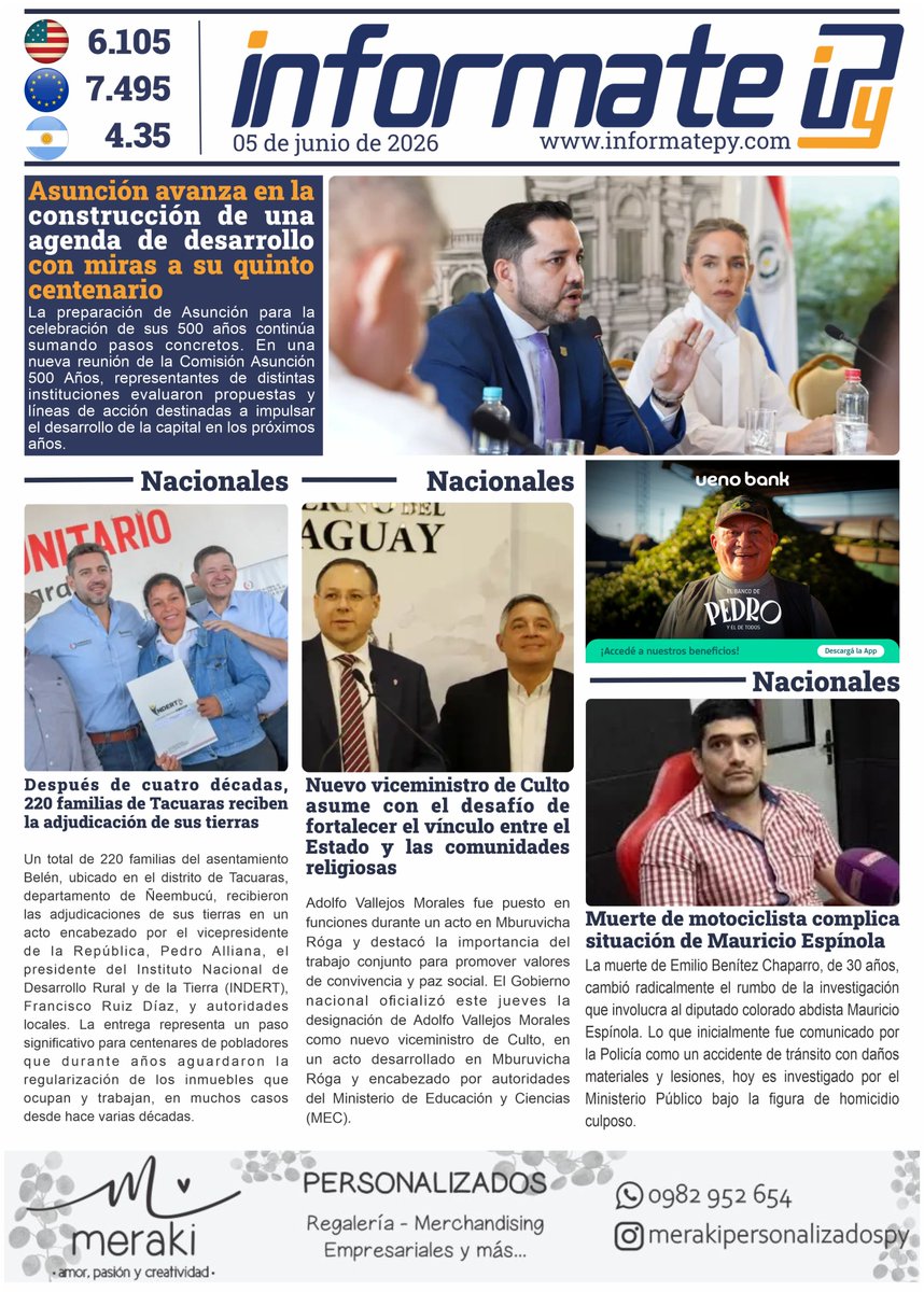 InformatePy1's tweet photo. 🗞️ Portada del Día de InformatePy

Estas son las noticias que marcan la agenda nacional e internacional.

📍 Política, economía, sociedad y más, en una sola mirada.

👉 Leé todo en https://t.co/u2o3ZQbbuy https://t.co/HCY4mzj8aI