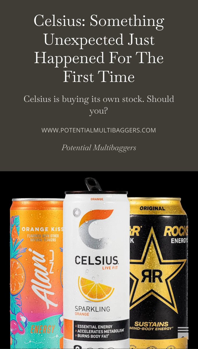 FromValue's tweet photo. The new Potential Multibaggers article is out.

It's about $CELH 

Sth unexpected happened for the first time. 🤯 It may not be the last time.

The stock is down 70% from its ATH. Why?

The flagship Celsius brand only grew 6% YoY. Should you worry?

Alani Nu, international growht and much more.

And, of course, the answer to the question if the stock is a buy. 

Go to Potential Multibaggers for the article (see profile).