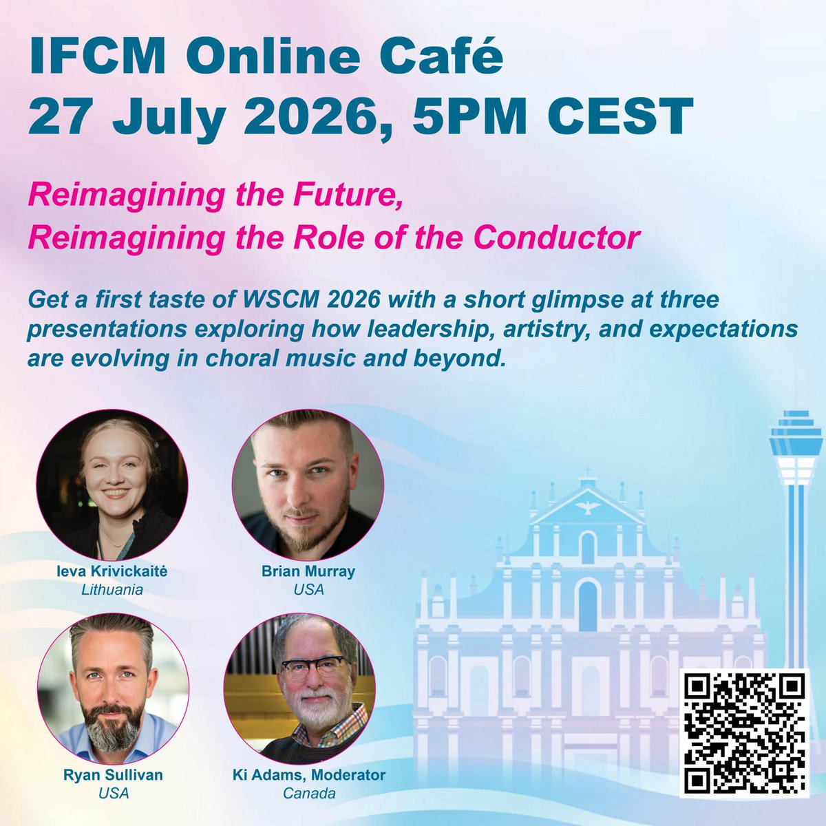 IFCMofficial's tweet photo. 🎼 IFCM Online Café | Reimagining the Role of the Conductor
📅 27 June 2026 🕔 5 PM CEST
🎤 Guests: Ieva Krivickaitė (Lithuania), Brian Murray (USA),  Ryan Sullivan (USA)
This will also offer a preview of the World Symposium on Choral Music 2026. 
👉https://t.co/62fzW9QN20 https://t.co/Jp6M3OvmM3