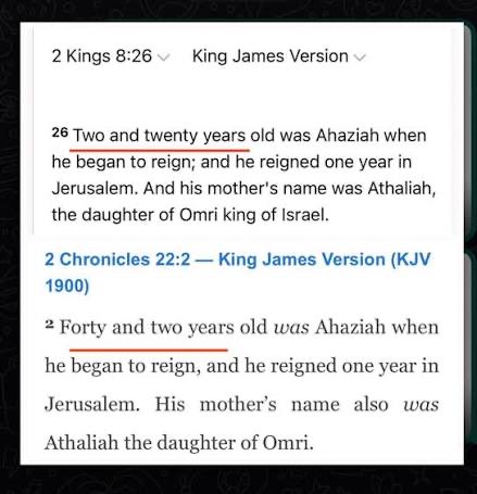 zayed11zayed's tweet photo. @MinisterMartyr @Rexleonum_NWA Compare our correction to Bible correction .Imagine, this verse writer error (22 years old ) is still available .kjv was made 1611 and people use it widely and kjv is still active and print it till today .When the church will decide to stop to consider KJV as invalid source? https://t.co/AwFZZjIAgx