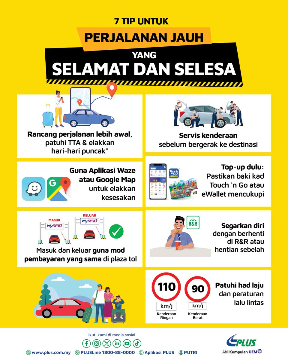 plus2u's tweet photo. Nak perjalanan jauh lebih selamat dan selesa? 🚗💨

Rancang perjalanan lebih awal, pastikan kenderaan berada dalam keadaan baik dan patuhi peraturan jalan raya. Semoga selamat sampai ke destinasi! 🙌

#TipPerjalananSelamat
#PLUS_Safety https://t.co/UNy0lTz16z