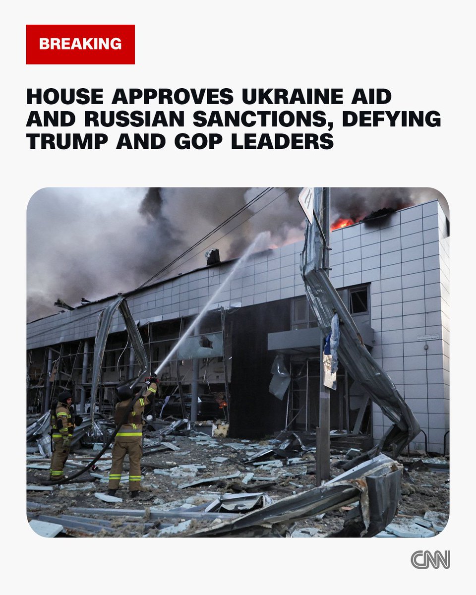 cnnbrk's tweet photo. More than a dozen GOP lawmakers defied their own leadership — and President Donald Trump — by voting with Democrats to approve a major bill to deliver billions of dollars in aid to Ukraine while imposing steep sanctions on Russia. https://t.co/VIh0VHbc7A https://t.co/Pb0Yv6I4cO