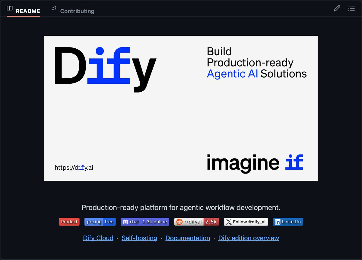 GithubProjects's tweet photo. Dify is an open-source platform for building LLM applications with built-in RAG and agent workflows.

- Visual orchestration of LLM apps with drag-and-drop workflow builder
- Built-in RAG engine for connecting and querying custom data sources
- Agent capabilities with tool integration and multi-step reasoning
- Self-hostable with Docker, or use the managed cloud version
