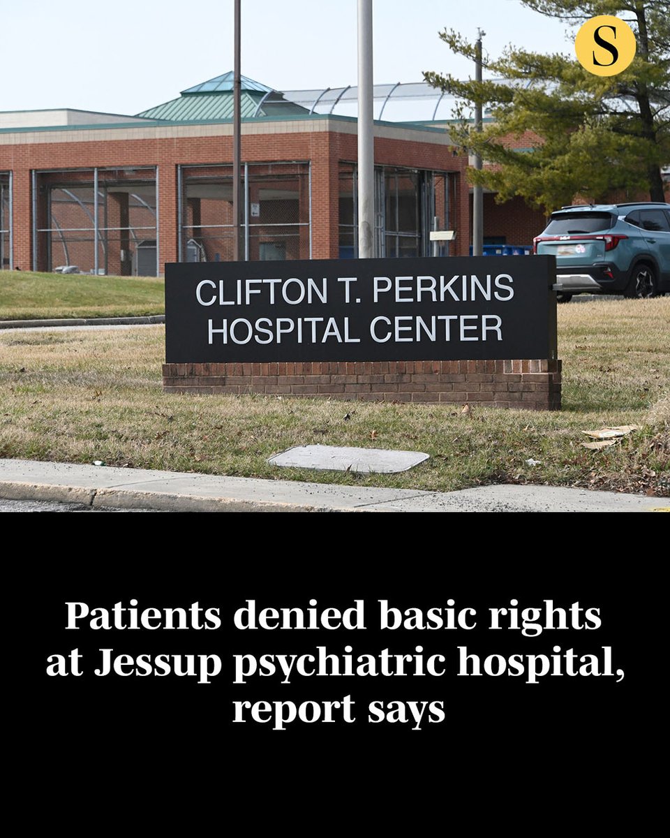 baltimoresun's tweet photo. Patients at Maryland’s Clifton T. Perkins Hospital Center are frequently restrained for hours and struggle to receive proper, timely medical care, a watchdog report published Wednesday found.

Compiled by Disability Rights Maryland, a nonprofit advocacy and protection group for people with significant mental illnesses, the 59-page report is the product of an investigation combining patient and staff interviews with analyses of internal documents and observations from on-site visits at the Jessup facility.

Pointing to the deaths of three patients since 2020, as well as the critical injury of another, it also states that the Jessup facility is failing to provide basic rights and services to those in its care. Something as simple as access to clean drinking water, the group says, is still an issue.

Read more: https://t.co/uPU6vRXIK7

📸: Kevin Richardson, @baltimoresun