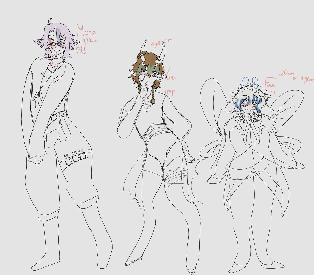 Roselyuui's tweet photo. ignore son ocs randoms //

me puse de chistoso a inventar 5 ocs nuevos y ahora debo terminar sus referencias individuales para meterlos al art fight yo mismo me arruino la vida https://t.co/t0NiBo7I4S