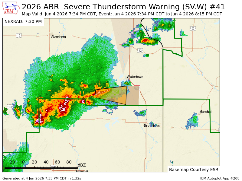 shawncable's tweet photo. ABR issues Severe Thunderstorm Warning [wind: 60 MPH (RADAR INDICATED), hail: 1.00 IN (RADAR INDICATED)] for Clark, Hamlin [SD] till 8:15 PM CDT https://t.co/oUACX1PXP5 https://t.co/Ff2j30POF6