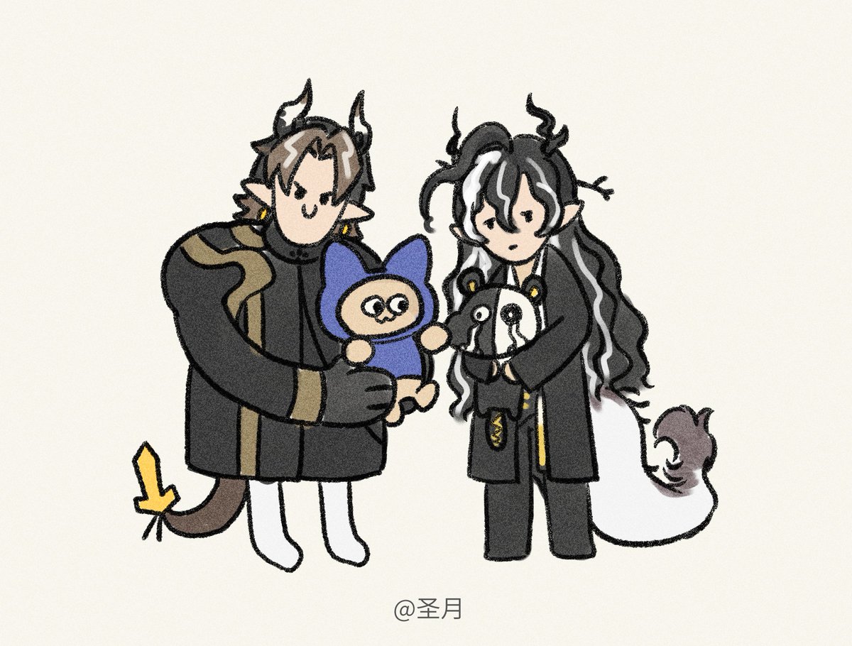 Saintmoon9's tweet photo. #明日方舟 #アークナイツ #Arknights #朔望  #舟朔望 画了怪猎水芸风联动舟朔望.
超绝宽肩重岳大哥和瘦瘦的小望.
[你的猫欺负我的猫] https://t.co/bQsoECDWXE