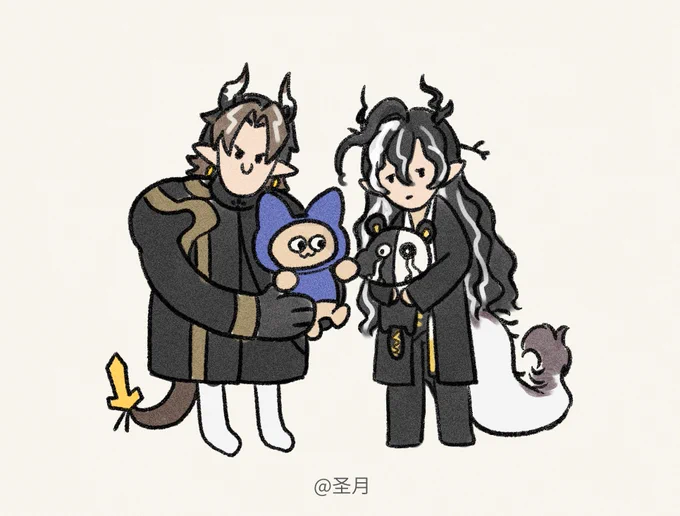 #明日方舟 #アークナイツ #Arknights #朔望 #舟朔望 画了怪猎水芸风联动舟朔望. 超绝宽肩重岳大哥和瘦瘦的小望. [你的猫欺负我的猫]