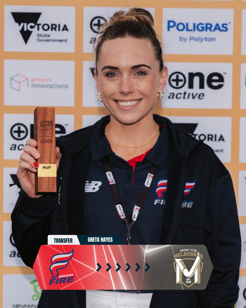 H1League's tweet photo. Last season’s MVP is on the move, with Greta Hayes set to join her third ONE Active Hockey One club in as many years.

The 78-cap Hockeyroo will bolster HC Melbourne’s lineup as they aim to go one better in 2026 and secure the team's first league title. https://t.co/NAMa2dWjCG