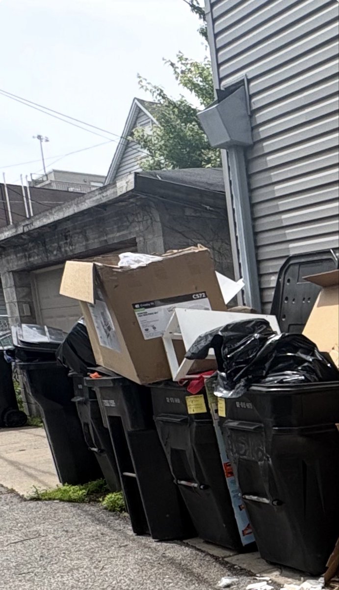 MaryJuana_v2's tweet photo. East Pilsen Chicago, some dickhead neighbor threw his patio set box right on top of our trash cans. You best believe I walked around the whole fucking block and found the dick head. It wasn’t any of the older run down homes no it was one of the newer ones like mine.. SMH I’ll be calling the Sanitation Department tomorrow. 😁