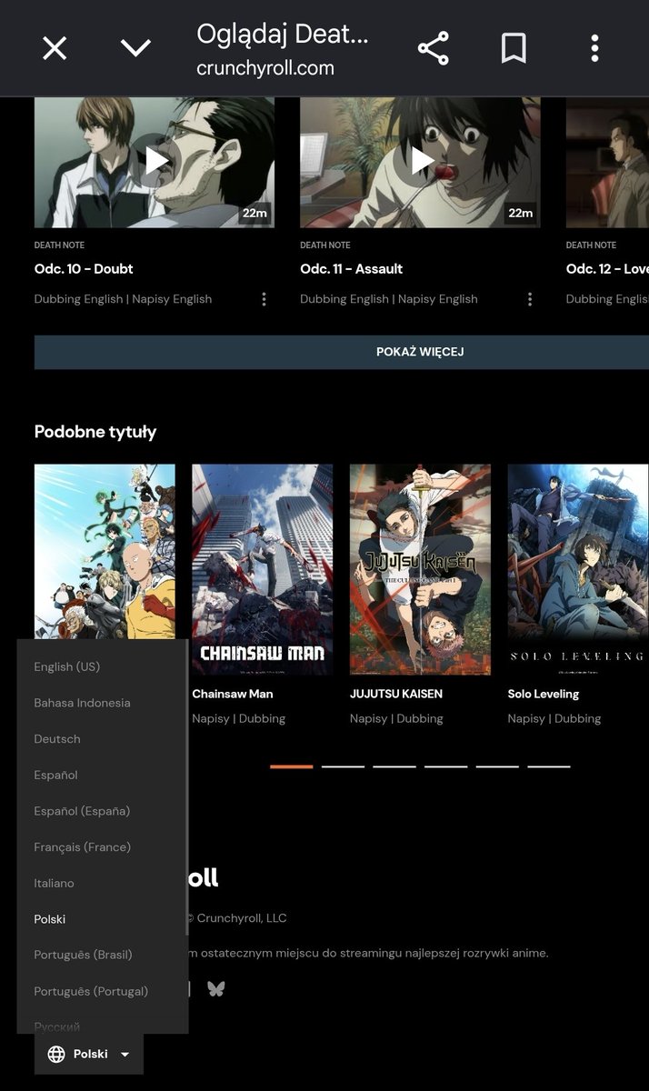 Demencyjny's tweet photo. Crunchyroll dodał możliwość ustawienia języka polskiego w interfejsie platformy. 🎉
#Crunchyroll https://t.co/WGpMR63kfk