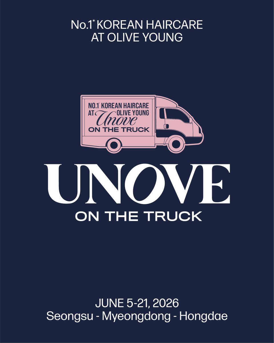 UNOVE_KR's tweet photo. 🚚𝗨𝗡𝗢𝗩𝗘 𝗢𝗡 𝗧𝗛𝗘 𝗧𝗥𝗨𝗖𝗞
깜짝 이벤트로 찾아온 어노브 트럭 팝업!

비현실적인 부드러움을 직접 경험할 수 있는
어노브의 게릴라 트럭 팝업,
UNOVE ON THE TRUCK으로 초대합니다.💌

바로 오늘부터 3주간, 서울의 핫플레이스
성수/명동/홍대에서 어노브가 제안하는
헤어케어 리추얼&스페셜 기프트를 만나보세요.

🎁𝗣𝗥𝗘𝗦𝗘𝗡𝗧 𝗙𝗢𝗥 𝗬𝗢𝗨
01. UNOVE Hair Care Best-3 Kit 증정
모든 방문객께 어노브 베스트 3종 키트 증정
(*재고 소진 시 종료될 수 있습니다.)

02. Lucky Draw Chance!
현장 이벤트 참여 후, 최대 20만 원 상당의
어노브 익스클루시브 굿즈를 만날 수 있는
럭키드로우에 참여해 보세요.

03. Olive Young Coupon
스페셜 올리브영 쿠폰 증정까지!
(*사용 기간 : 6/7-6/30)

📍𝗦𝗖𝗛𝗘𝗗𝗨𝗟𝗘 & 𝗟𝗢𝗖𝗔𝗧𝗜𝗢𝗡
- 운영 시간 : 11:00 AM - 07:00 PM
(🚨6/6 토요일은 12:00 PM 운영 시작!)

✅1st WEEKㅣ성수 (6.05 - 6.07/3 days)
성수역 4번 출구, 올리브영 N성수 맞은편
(*6/6 토요일 12:00 오픈)

✅2nd WEEKㅣ명동 (6.13-6.14/2 days)
명동역 6번 출구, 올리브영 명동역점 앞

✅3rd WEEKㅣ홍대(6.19-6.21/3 days)
홍대입구역 3번 출구,
올영 홍대공항철도역점 앞

어노브의 첫 번째 여정,
혹시 함께 해주실 어노버 있나요?!
우리 성수에서 반갑게 만나요!👐

#어노브 #UNOVE
#어노브팝업 #UNOVEONTHETRUCK