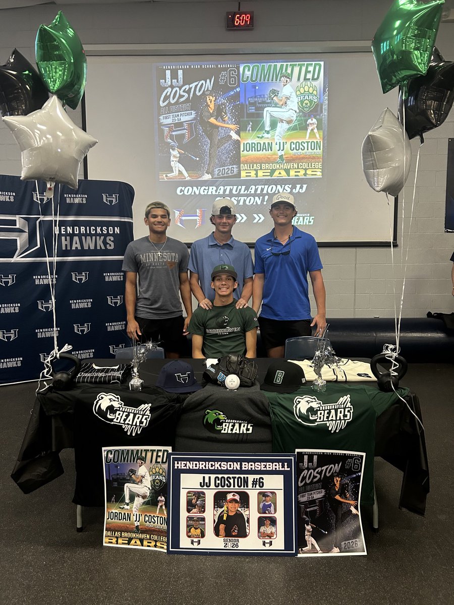 Coach_Garcia_Jr's tweet photo. Celebrating one of our Hawks today. JJ Coston signed his letter of intent to play at @haven_baseball. Best of luck at the next level. 

@HendricksonBB @ClubHendrickson 
@HendricksonFB @PfISDAthletics https://t.co/h08RoojUV8