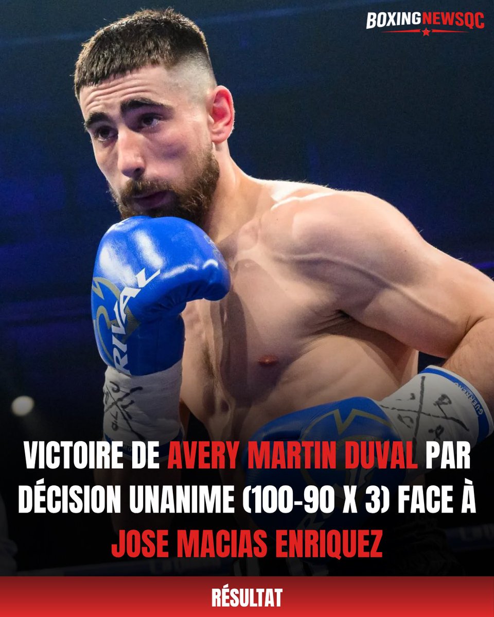BoxingNewsQC's tweet photo. VICTOIRE DOMINANTE POUR DUVAL 🔥

Dans le plus grand défi de sa carrière, Avery Martin Duval a brillamment relevé le test en dominant le Mexicain José Macias Enriquez du début à la fin, en route vers une victoire par décision unanime.

#RamirezRichards | #BoxingNewsQC https://t.co/snRk2UNfY1