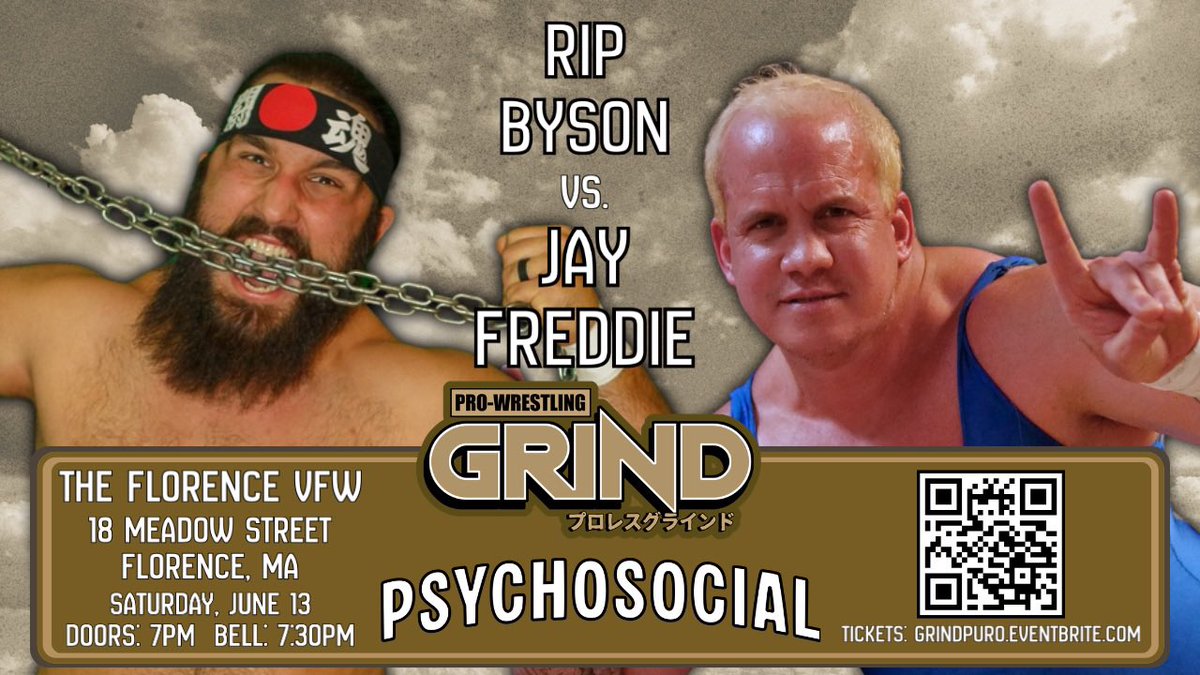 GRINDpuro's tweet photo. Rip Byson returns to singles action against the Jay Freddie at our season finale #Psycosocial June 13th! Both men are looking to climb the ranks to earn a coveted shot at the GRIND GRAND Championship.

🎫 https://t.co/JsyuBZgDIO https://t.co/xCk7TxFkZW