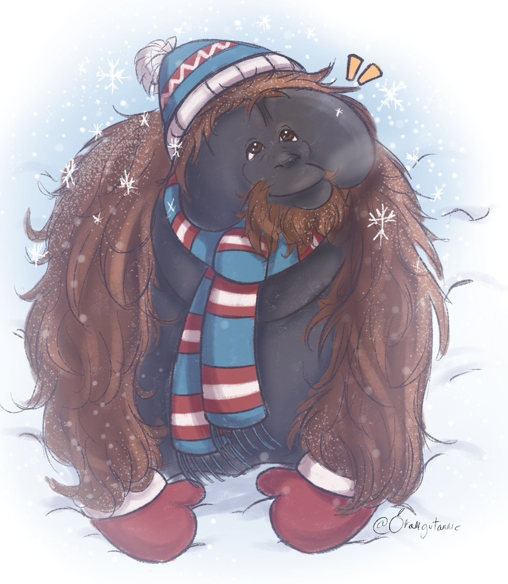 orangutannie's tweet photo. i just realized i never posted this fella i did for my friend Juju in january

it may be summer for us, but for him,, he is enjoying the snow joyously https://t.co/to0Mrf4ft4