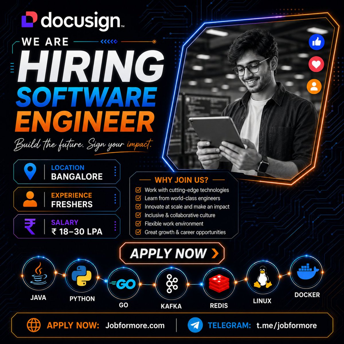 jobformore's tweet photo. 🚀 Software Engineer @ Docusign
📍 Bangalore | Freshers
🎓 BE/BTech/ME/MTech
🔧 Java, Python, Go, Kafka, Redis, Linux, Docker
💰 INR 18–30 LPA

#Jobformore #Docusign #SoftwareEngineer #Freshers #Hiring

Apply: https://t.co/EaitdfYSQV https://t.co/2H0MaPfScJ