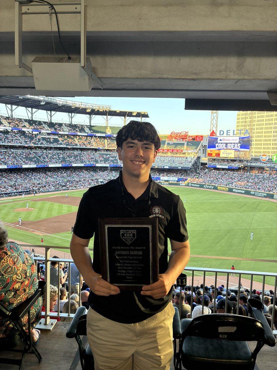 LHSdevilball's tweet photo. Congratulations to senior Kayden Quiros for being selected and recognized at the Atlanta Braves 400 Club as a member of the Georgia High School All-Star baseball team!  Proud to be a Red Devil! https://t.co/VcTfkj9v2Y