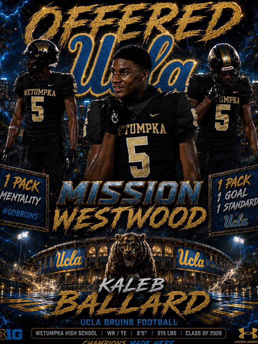 KalebBallard28's tweet photo. Kaleb Ballard receives an Offer from University of California, Los Angeles (UCLA) !! 🔵⚫️

#preparationperseveranceprevail #hardwork #classof2028 #nextlevel

@CoachFagan_5 @TheCoachBear48 @DexPreps @we2_football @UCLAFootball https://t.co/QKEgQSPEig