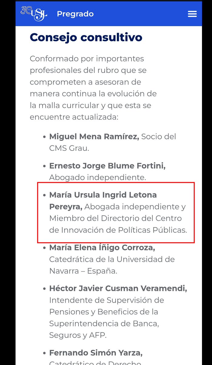 Mataperrea's tweet photo. 🚨 #ATENCIÓN | Ante la presencia de Keiko Fujimori en la USIL, es importante saber que la excongresista de Fuerza Popular, Úrsula Letona Pereyra, es miembro del Consejo Consultivo de la carrera de Derecho de dicha casa de estudios de la familia Diez Canseco. https://t.co/48CiBQPhbG