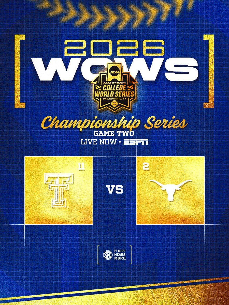 SEC's tweet photo. just need to finish this one off 🤘
#WCWS FINALS GAME 2
🥎 @TexasSoftball vs. Texas Tech
📺 ESPN & in the ESPN app: https://t.co/bpGQWMJYPj
#SECSB x @NCAASoftball https://t.co/KwCEQ1JVPA