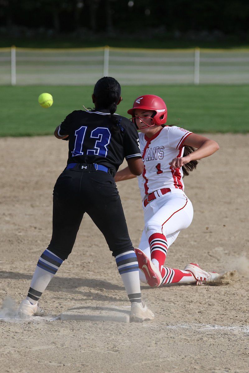 PhotogSmitty's tweet photo. Claire Roy appeared to be headed for a force out at third, but an errant throw by Methuen's Ava Nartiff kept the inning alive and Claire in the game. The costly error opened the door for the BRRHS Lady Trojans, who capitalized on the opportunity and rolled to an 11-2 victory over Methuen.

With the win, the Lady Trojans punch their ticket to the Elite 8 and continue their postseason run. Congratulations and good luck in the next round! ⚾🥎 #elite8 #oneteamonefamily

@sports_ledger @BrocktonSports @BR_Athletics_MA @FOBRA_MA @BR_softball @methuensports @GlobeSchools @BGlobeSports @TauntonToGo @BosHeraldSports @TrevorHass @ChrisMcDaniel88