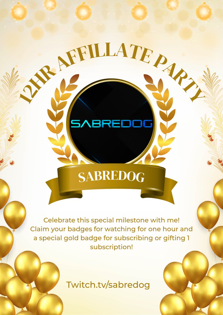 Sabredog_'s tweet photo. I will be live at 12pm GMT on the 5th of June for a 12 hour party stream for hitting affiliate on twitch join me for games, fun and exclusive badges at https://t.co/5FtUQSCbi4 https://t.co/XOIC5kZs8K
