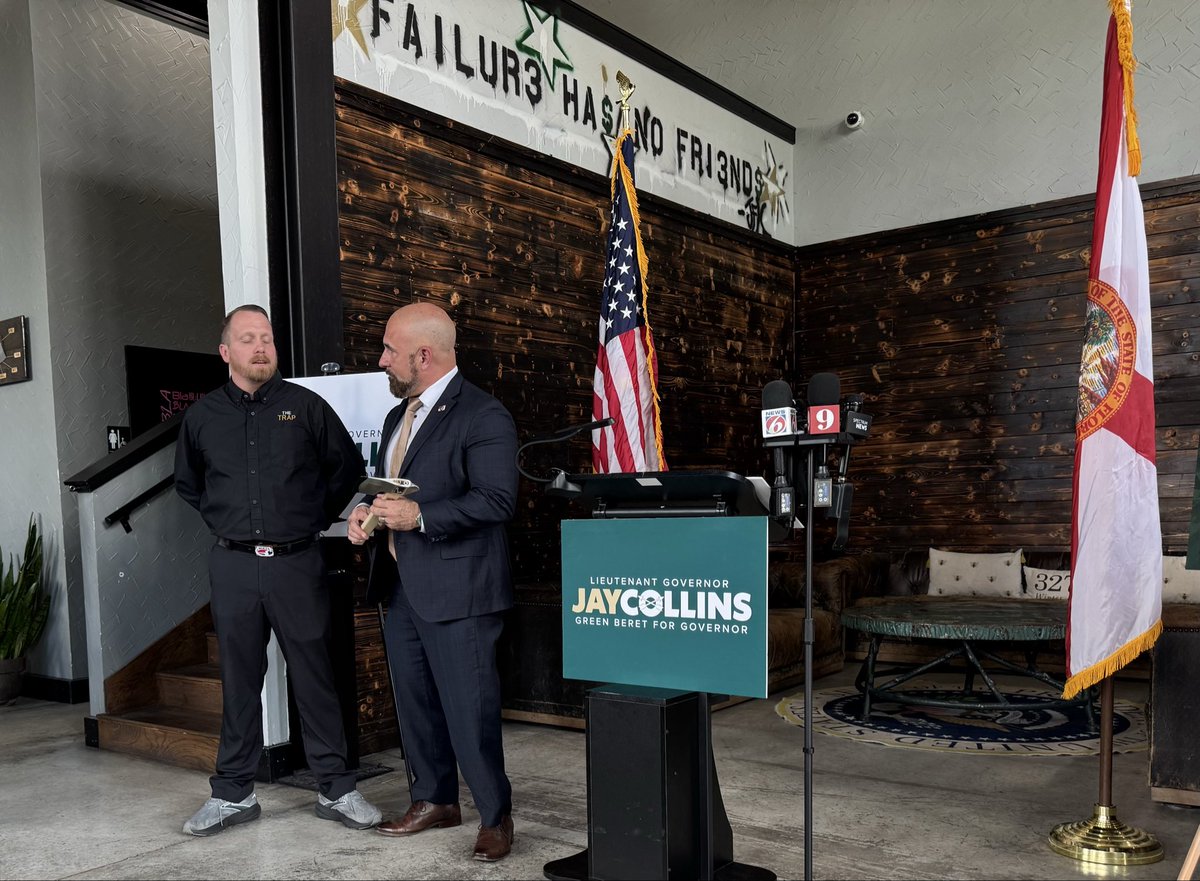 ltro's tweet photo. The Lieutenant Governor of Florida, @JayCollinsFL, held a presser today at a veteran-owned business on affordability near Orlando. 

Great message. 
Great venue. 
Great Lt Gov. 🇺🇸 https://t.co/Zo5hs1uVEp
