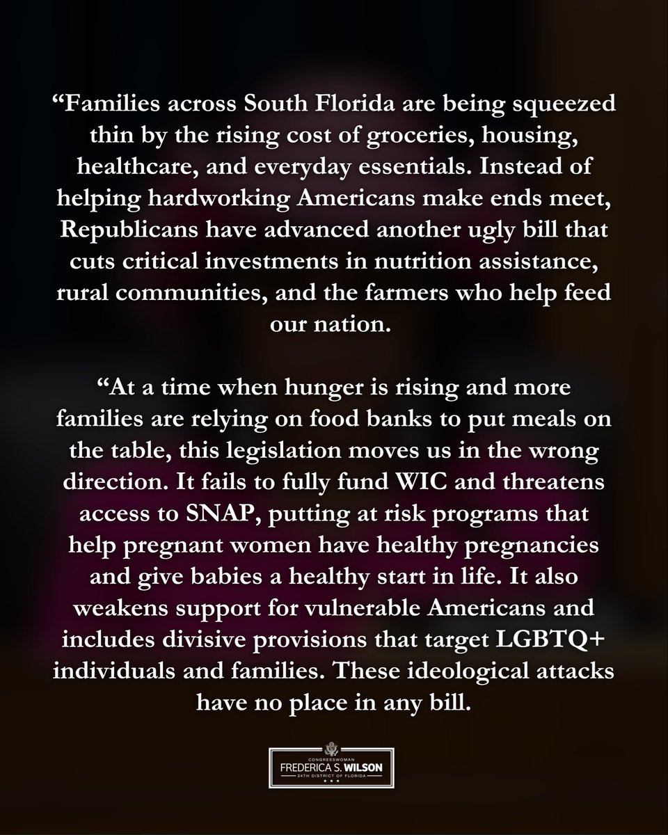 RepWilson's tweet photo. I voted NO on H.R. 8646 because I believe every child deserves food on the table, every family deserves to live a quality of life, and every American deserves a government that puts them before politics. https://t.co/ju7mMAfu4D