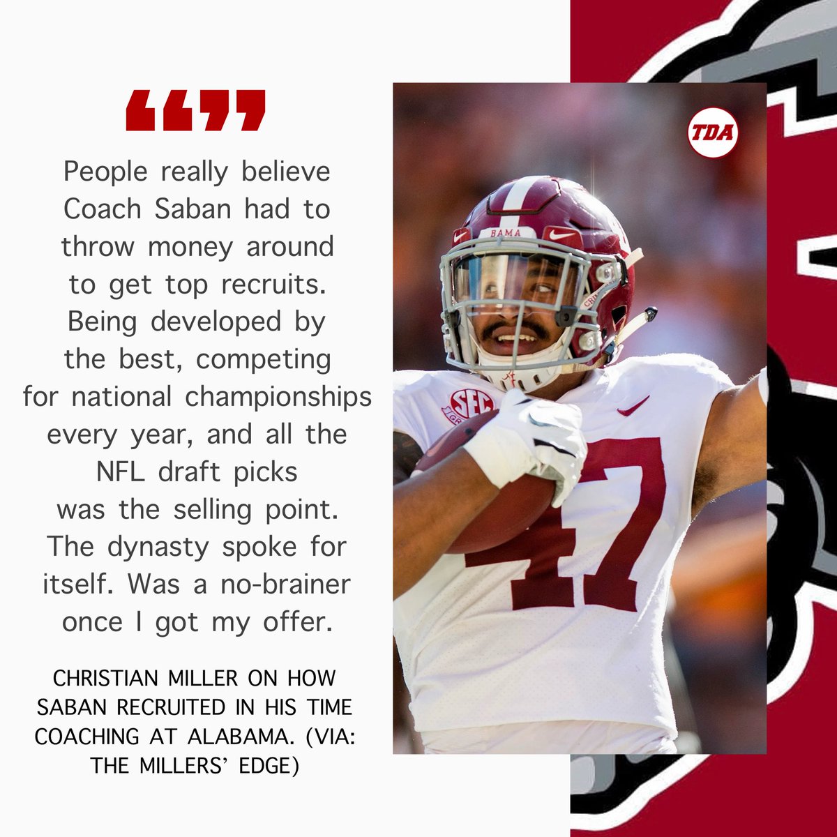 TDAlabamaMag's tweet photo. Former Alabama LB defends Nick Saban against attacks on his stance on NIL. 

https://t.co/TAQyU0TBbs https://t.co/GqvJ00xBZc