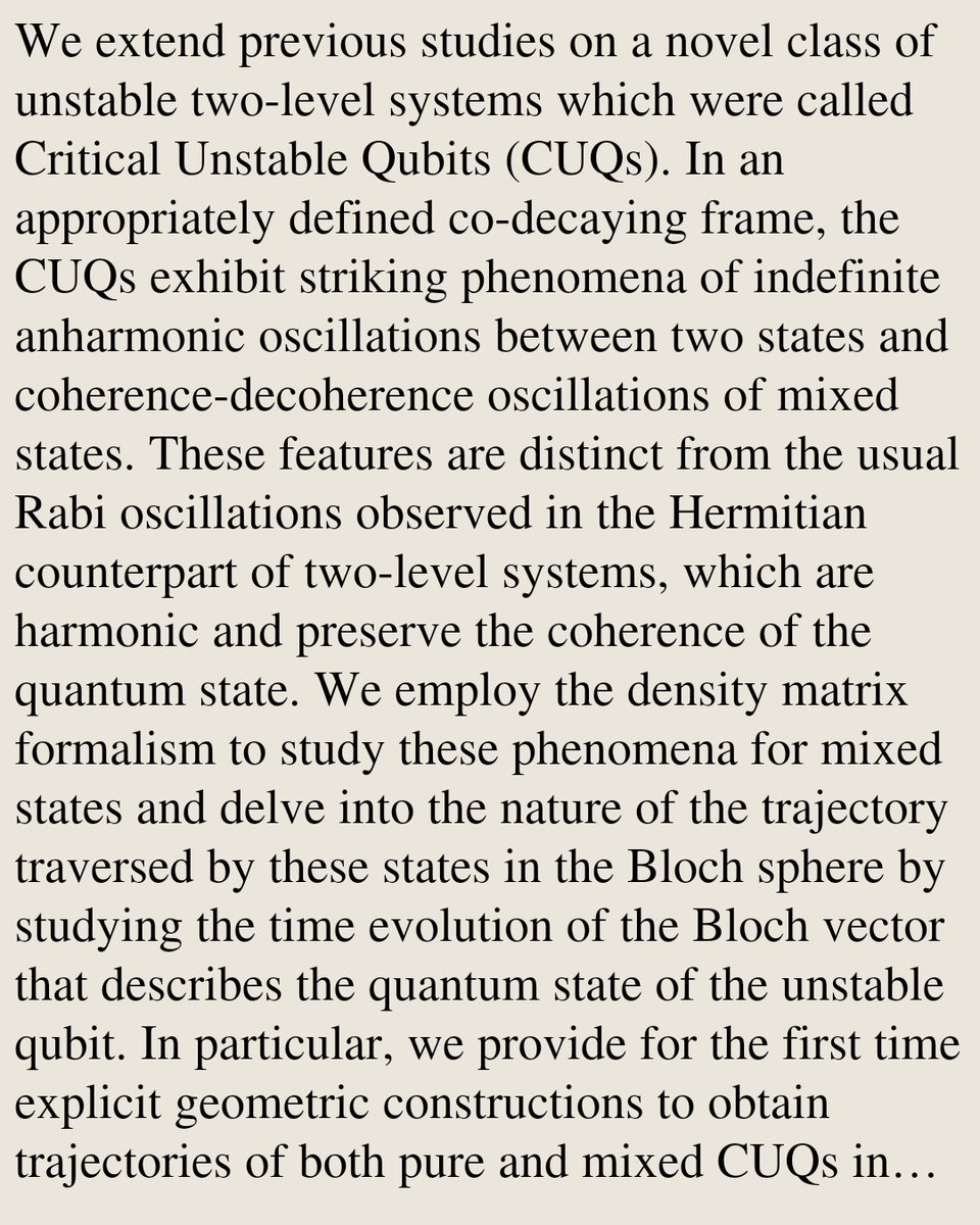 QuantumPapers's tweet photo. Trajectories of Critical Unstable Qubits in and on the Bloch Sphere

Snehit Panghal, Apostolos Pilaftsis
https://t.co/Pj2zXJUHjO [𝚚𝚞𝚊𝚗𝚝-𝚙𝚑 𝚑𝚎𝚙-𝚙𝚑 𝚑𝚎𝚙-𝚝𝚑] https://t.co/CUuuglNTWV