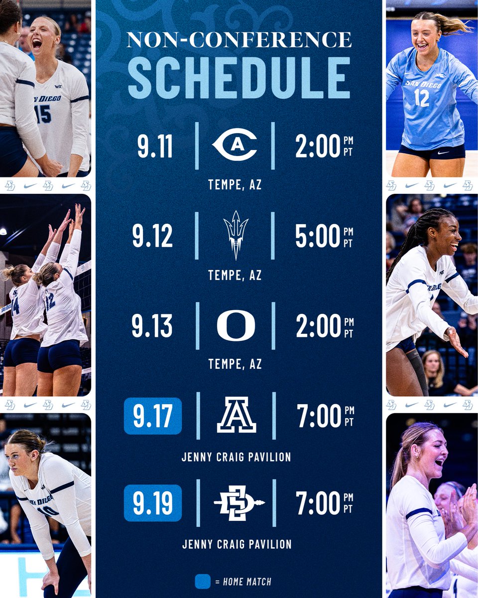 USDVolleyball's tweet photo. Mark your calendars now. Our 2026 non-conference schedule is set 🗓️

#GoToreros https://t.co/N35VRaSlbz