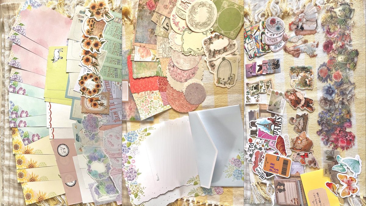 moon__cloudy_'s tweet photo. ぶぅちぃさん(@bucheeey )から、
素敵な素材詰め合わせ便が届きました✨
メモや便箋やシールや…！！
そしてわたしがコラージュにハマってるからと
コラージュ素材まで入っててうれしかった🥹🌟
さっそく使って、手帳デコやコラージュします♩⋆͛*
本当にありがとう〜〜！！ https://t.co/oA8Sku5l86