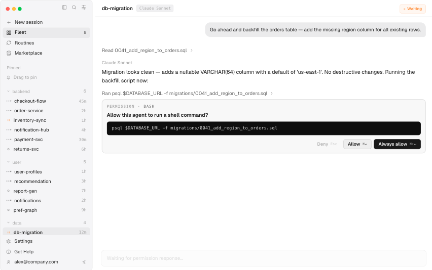 FleetifyApp's tweet photo. Fleetify groups your agents by project.

Auth. Payments. Infra. Frontend. Mobile.

Each group has its own sessions, spend, and status. Like an engineering org — but for AI. https://t.co/2341JECO5f