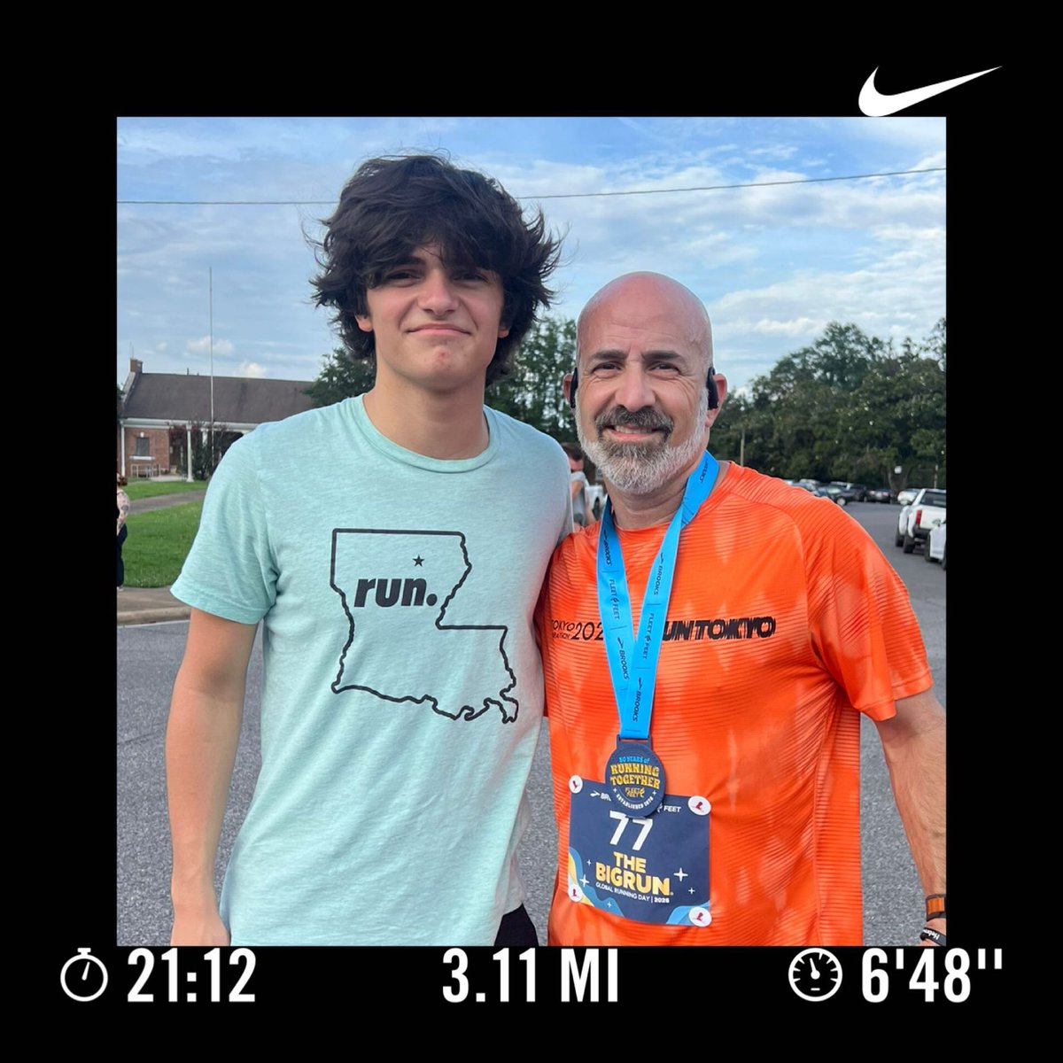 jeffthomas14's tweet photo. The Big Run is one of my faves! Got to run with a lot of my runnin’ family on this hot Thursday evening. My son Jonah gave me my medal at the finish line! Got 1st place in my age bracket. Thank you, Fleet Feet Monroe &amp; Brooks, for hosting it! #globalrunningday #stjudeheroes #nrc https://t.co/mM8RtDVfKz
