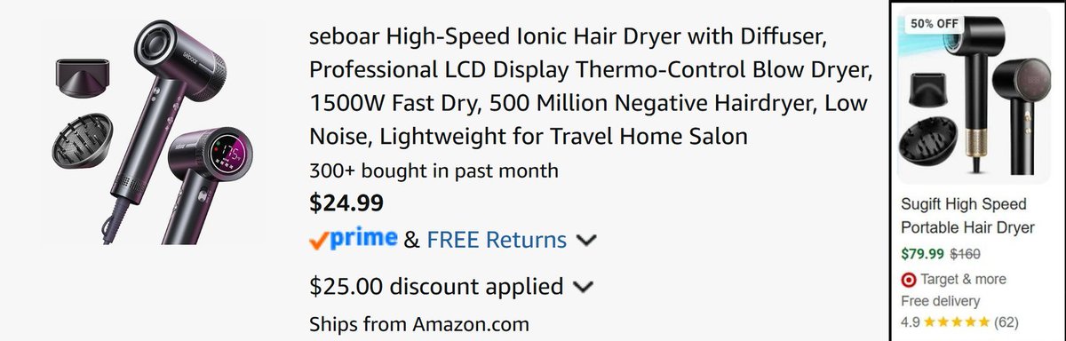 Pricerrors's tweet photo. HAIR DRYER PROMO ERROR WORKING AGAIN

New code 'HTNQCBEJ' works to drop it to just $25

Normally $55 while similar with Diffuser included go for $80

Again, your partner will thank you - just don't tell price 😂

https://t.co/rD4JFlJ2dE #ad https://t.co/QpjNDJAlRo